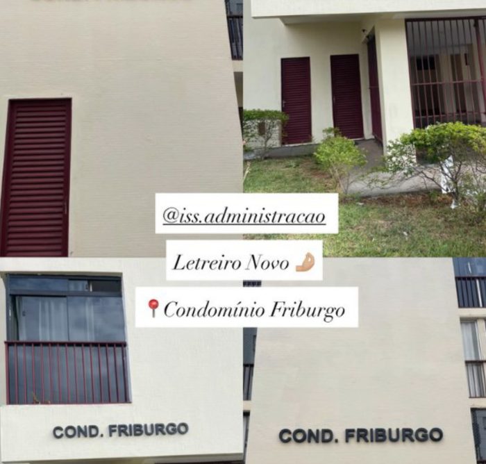 Fachada do Condomínio Friburgo com o letreiro novo